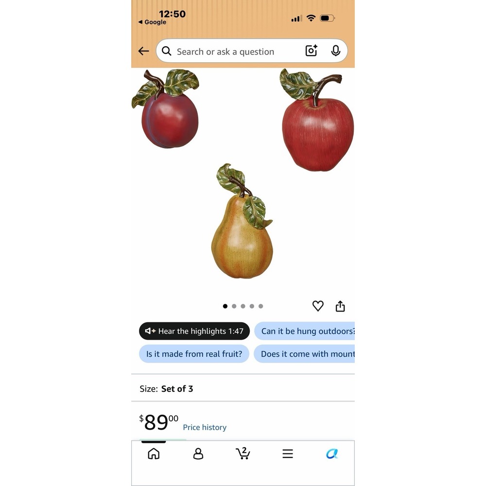 Set Of 3 Lucious Wall Hang Fruit Decor
